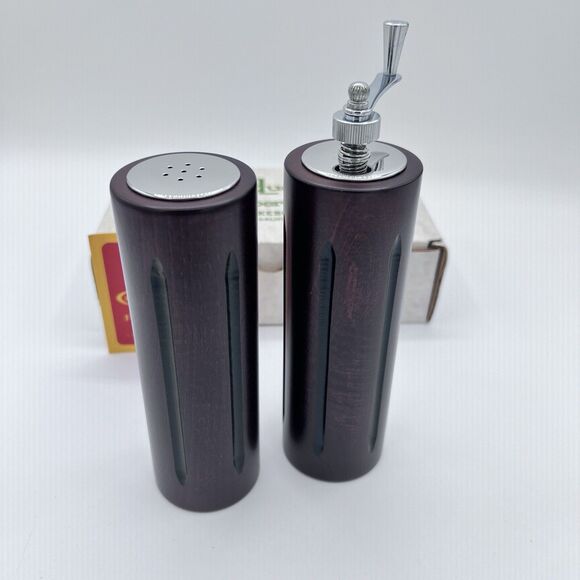 Vintage Pepper Mill & Salt Shaker Danish Modern Inspired Mr. Dudley Wooden w/Box - Picture 4 of 12